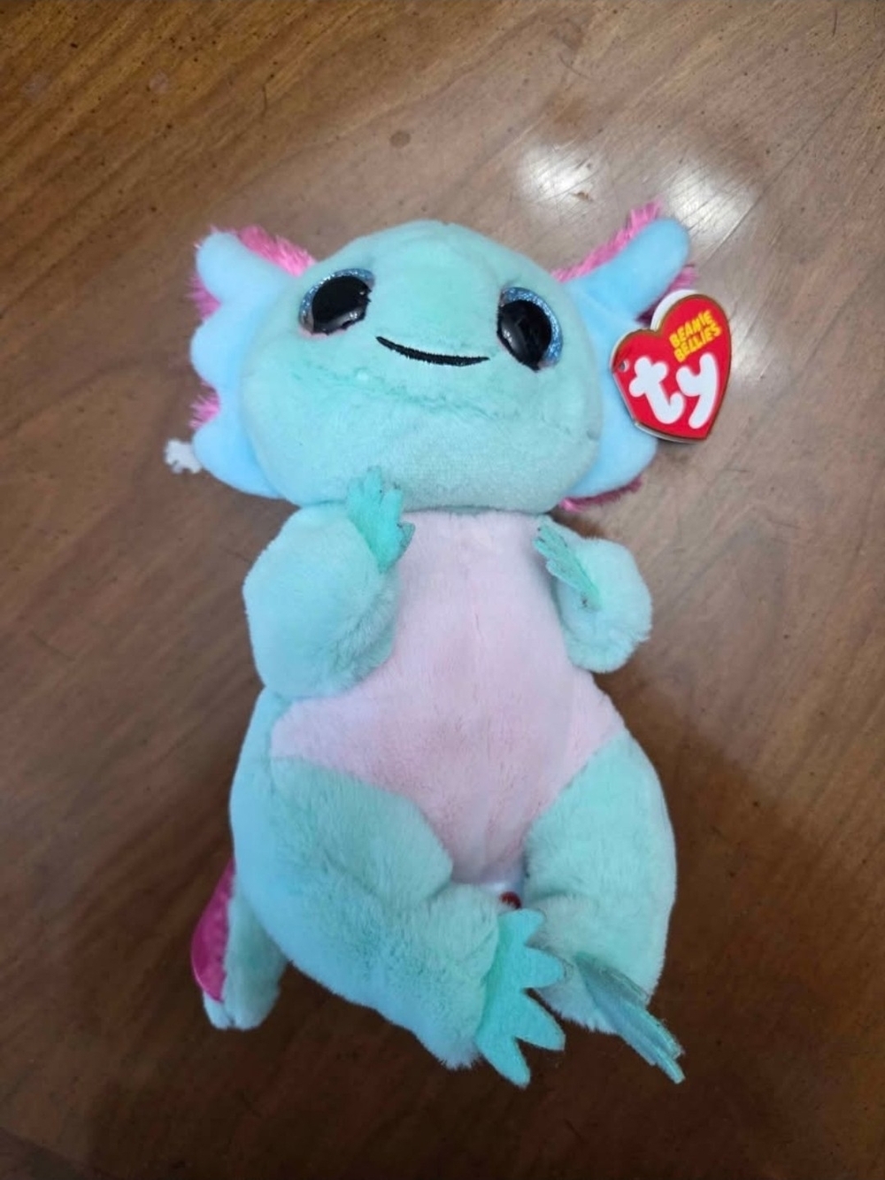 TY Aqua and Pink Axolotl Plush Beanie Buddy